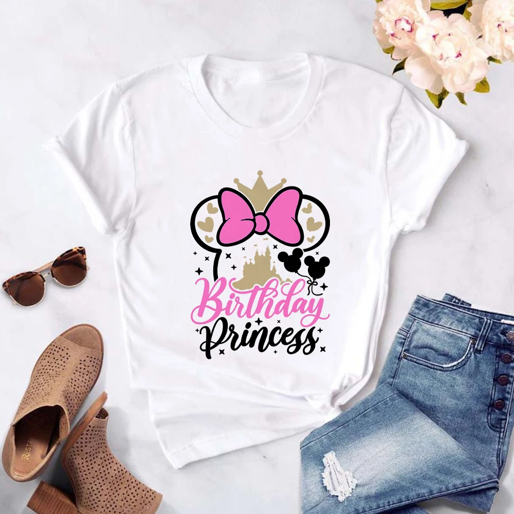 

Disney Minnie Castle T Shirt Women Birthday Princess Print Sweet Style Girl Clothes Fashion Party Female T-shirts Free Shipping