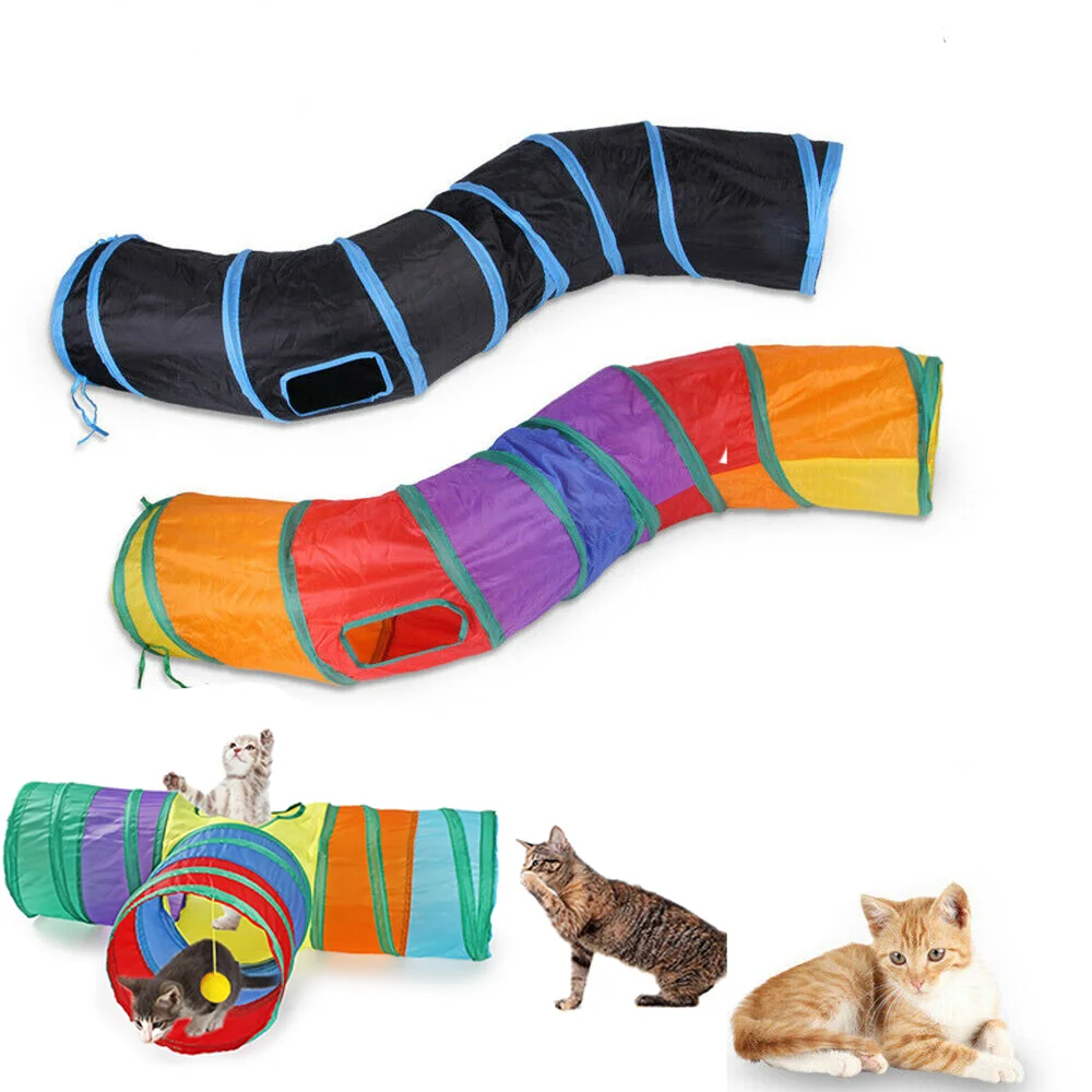 

Cat Tunnel Foldable Toy Interactive Training Collapsible Crinkle Kitten Play Games Tunnel Tube With Ball Pat Accessories