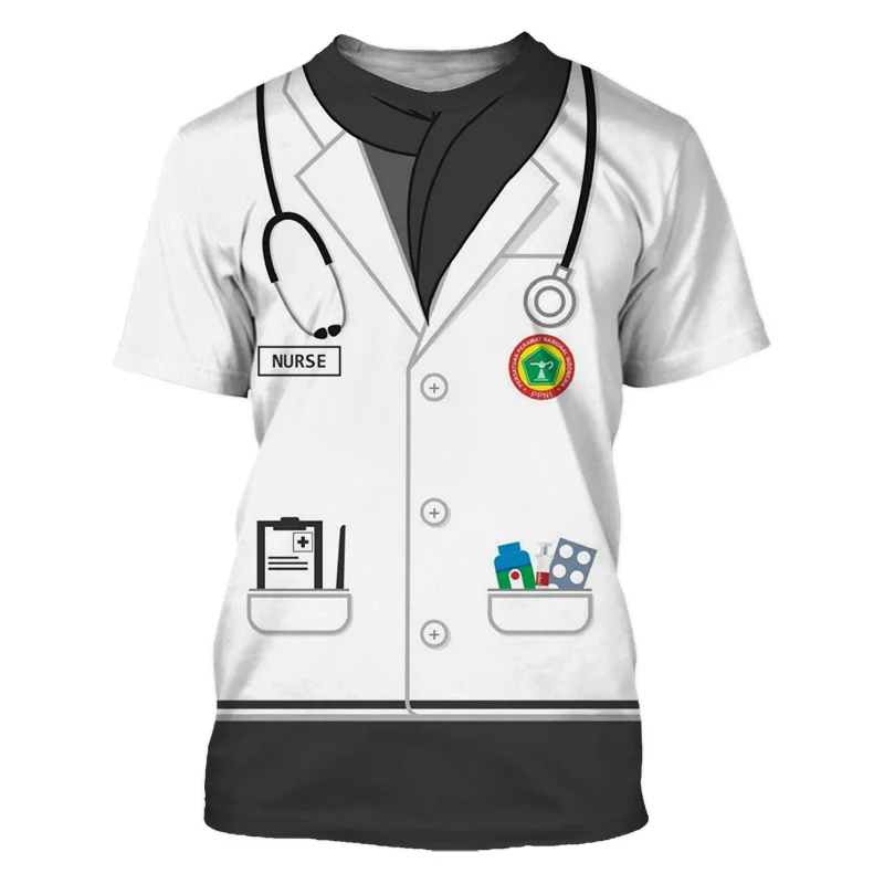 

Summer Nurse Uniform Unisex Fashion O-Collar Short Sleeve 3d Printed T-Shirt Street Fun Loose Casual Personality Large Size Top
