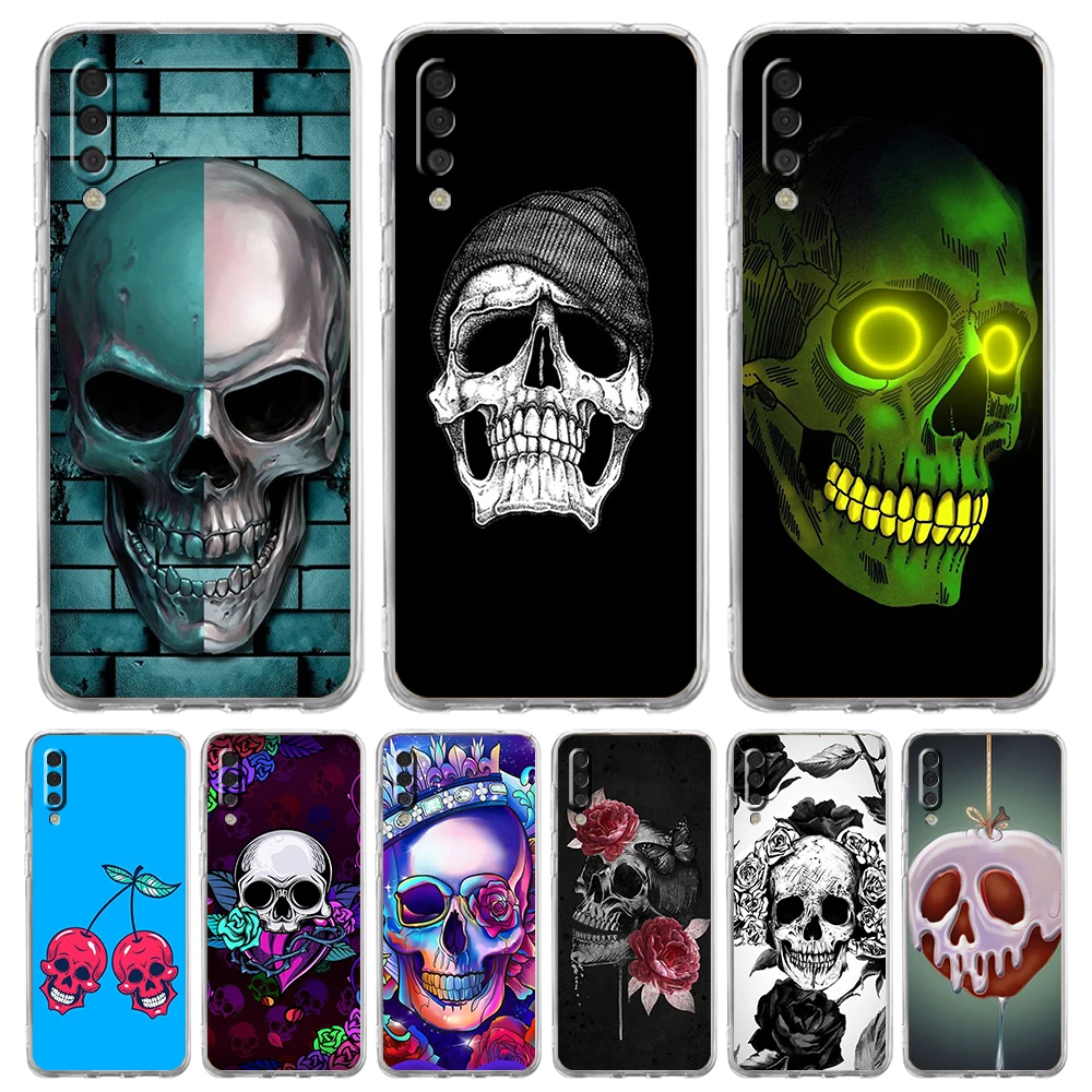 

Fashion Skull Luxury Phone Case For Samsung Galaxy A12 A02 A03S A50 A70 A10 A20 A20S A30 A40 Transparent Silicone Shell Capa Bag