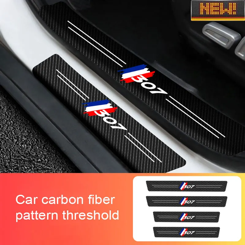 

4x Car Door Threshold For Peugeot 307 2004-2012 Auto Resistant Carbon Fiber Sticker Protection Strip Anti Scratch Stickers