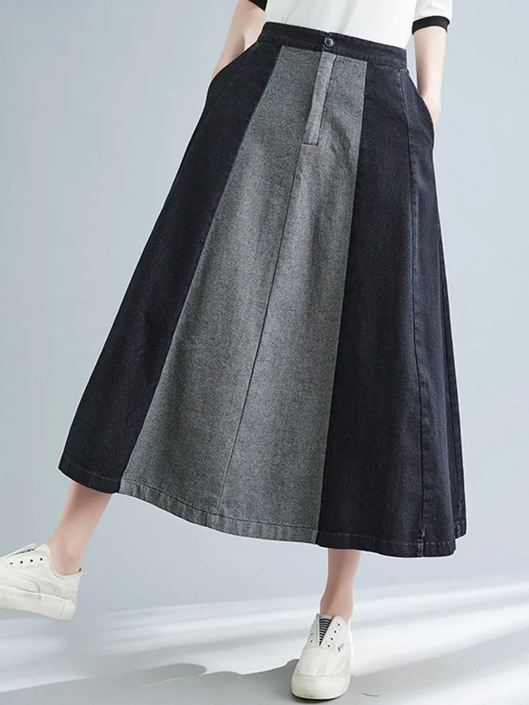 Женская длинная джинсовая юбка с высокой талией Повседневная Свободная