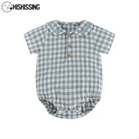 KISKISSING Baby Clothes Girl Charm Plaid Printed Bodysuits for Boys Fashion Summer Newborn Bubble Rompers Baby Boy Clothes 0-24M 1