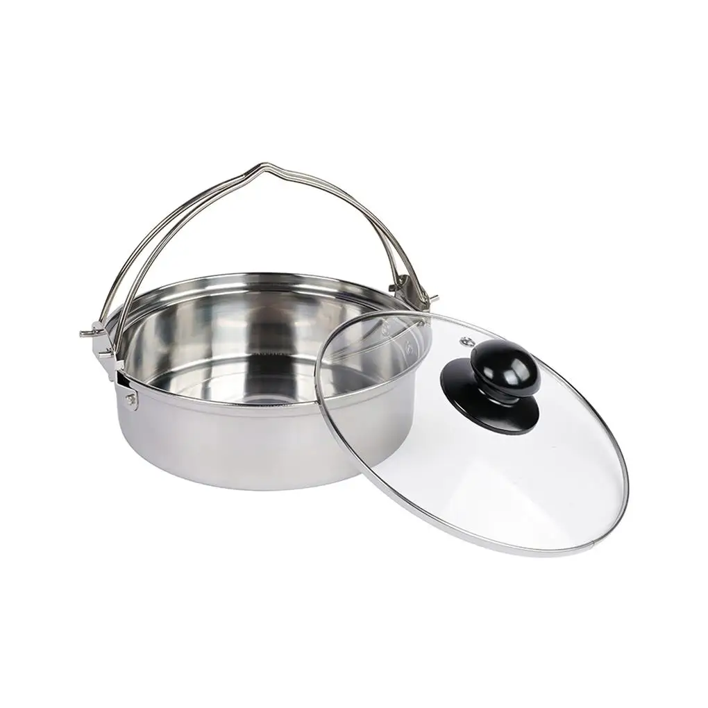 

Stainless Steel Camping Tableware Hanging Pot Portable Double Handle Hanging Camping Pot