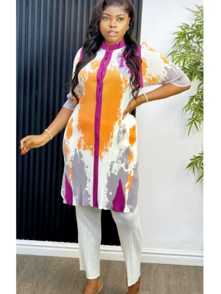 Женский брючный костюм EGRM Miyake однобортный Топ с длинным рукавом и свободные