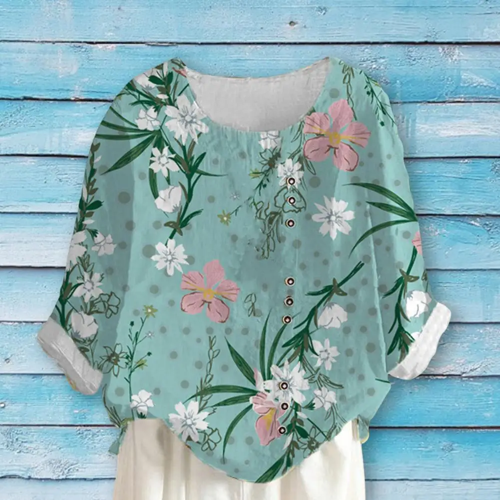 

Trendy Pullover Tops Thin Shrink Resistant Party Shirt Floral Printing Casual Loose Ladies Top