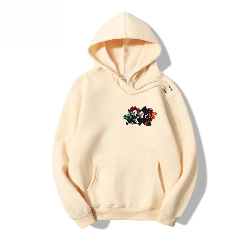 

Anime Men Hoodies Demon Slayer Embroidery Fashion 100% Cotton High-quality Hip Hop Harajuku Man Hoodie Hooded Oversized Clothes