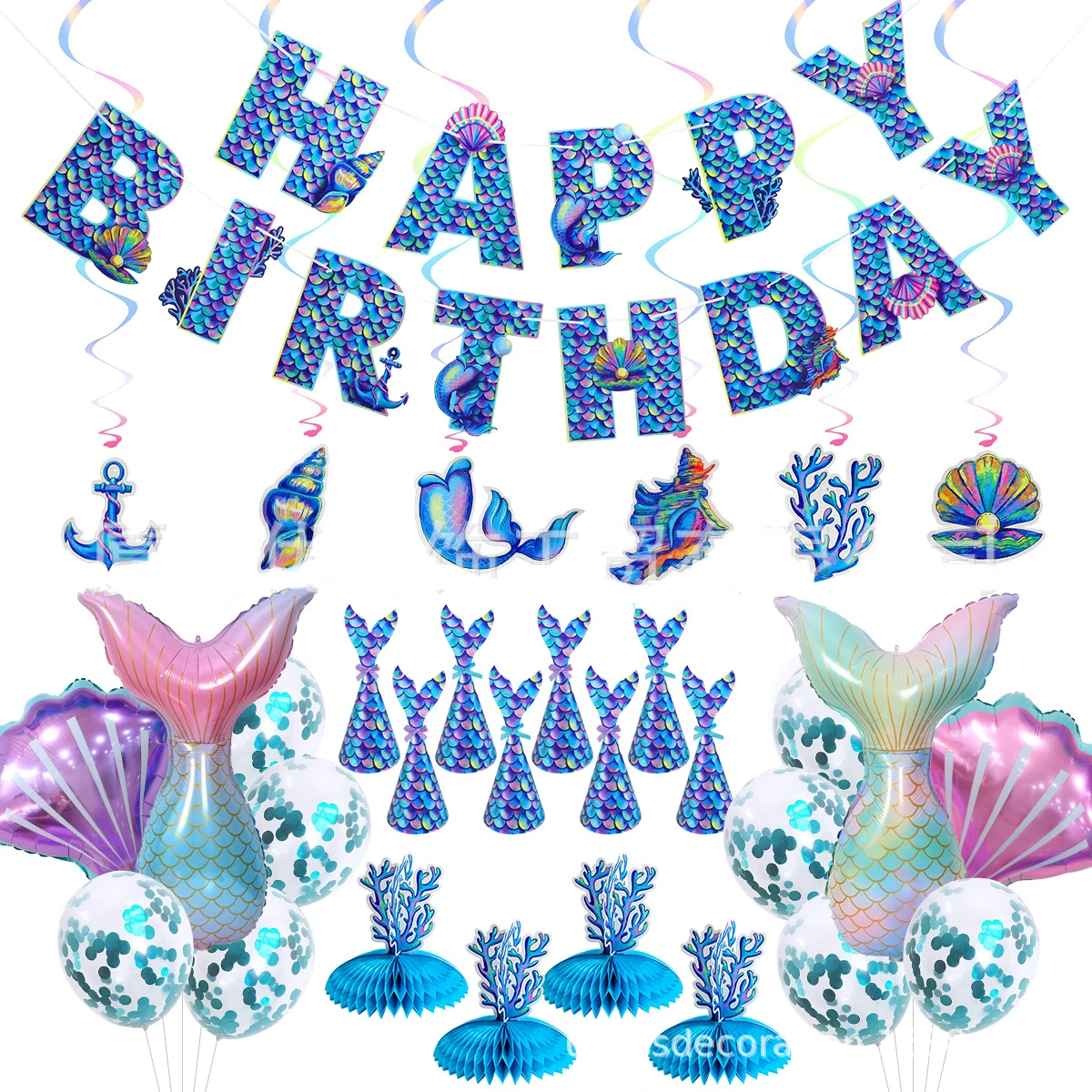 

Mermaid Birthday Party Disposable Tableware Set Under The Sea Party Little Mermaid Girls 1st Birthday Decoration Shell Balloons