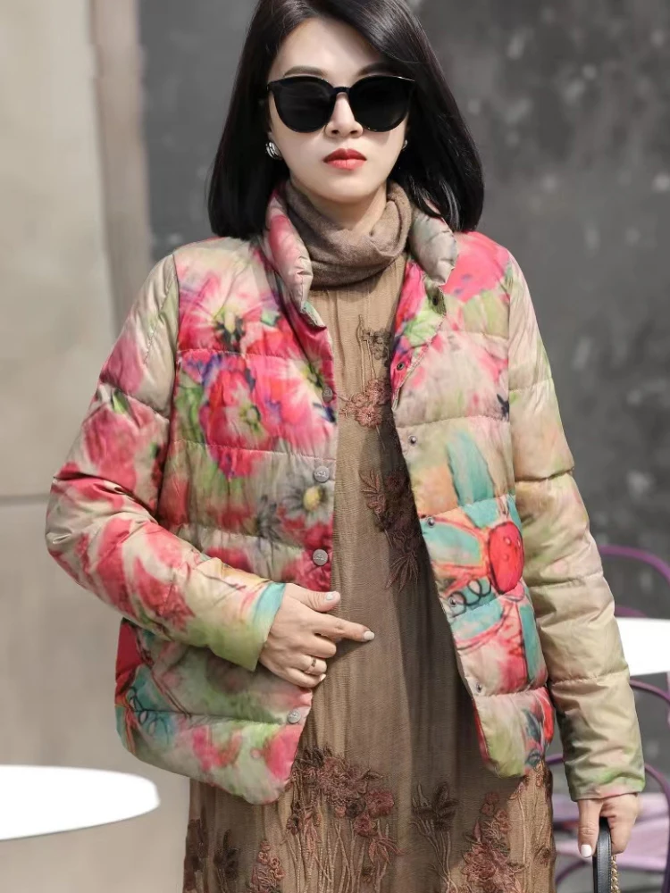 

Женская теплая зимняя новая свободная повседневная женская короткая куртка с воротником-стойкой, гусиный пуховик, 2022