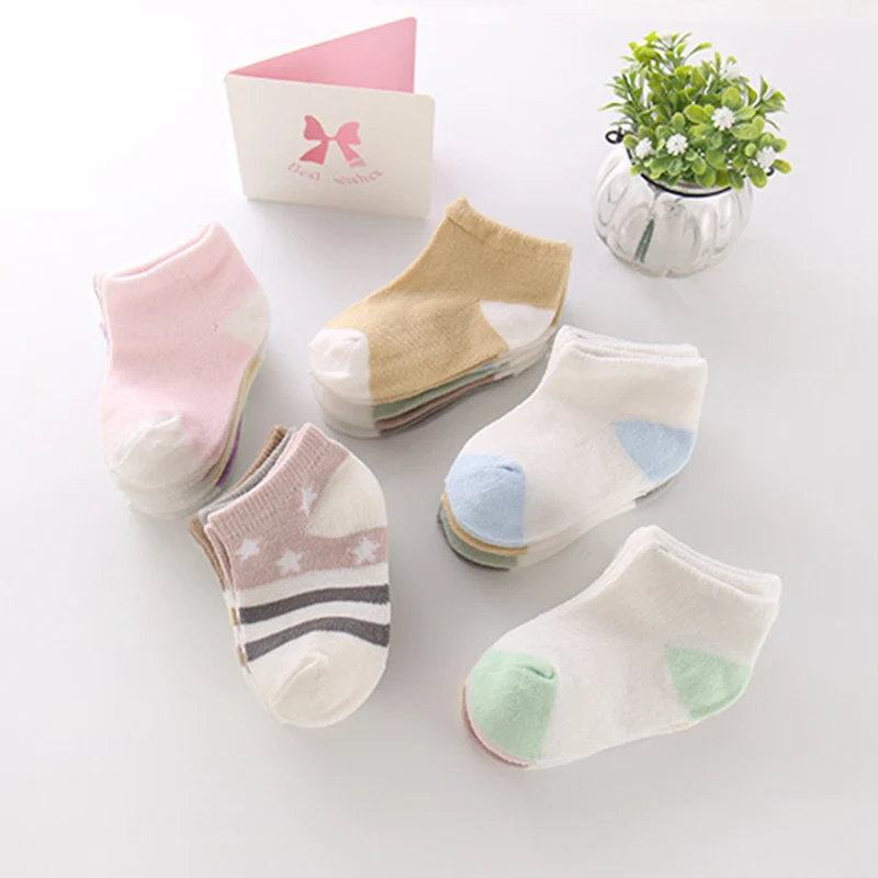 

5Pairs/Lot Baby Socks Summer Star Striped Kids Toddler Socks Soft Cotton Patchwork Baby Boys Girls Socks