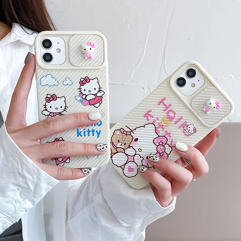 

BANDAI Cute cartoon Hello Kitty 3D doll phone case for iPhone12 12Pro 12Promax 11 13 Pro 11Promax X XS MAX XR cover phone holder