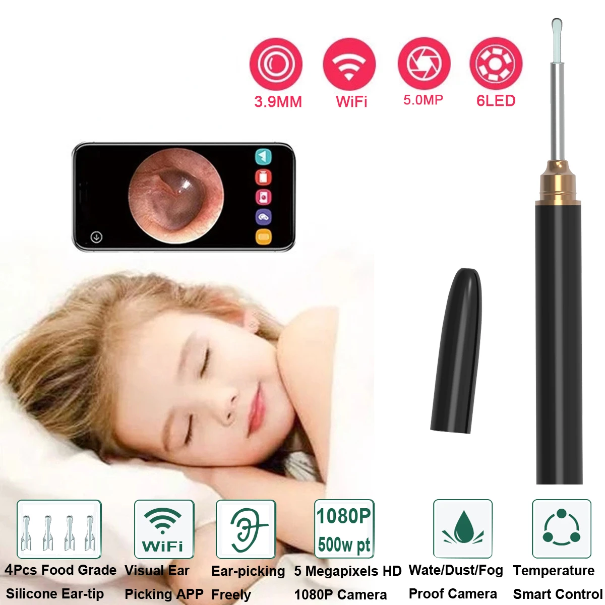 

WiFi Earpick Otoscope 3.5mm Mini Camera Borescope Luminous Visual Nose Oral Inspection Endoscope for Android iOS