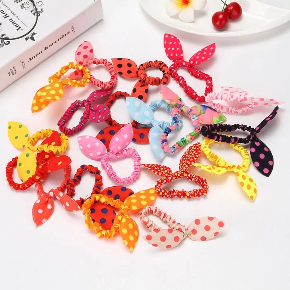 

Floral Rabbit Ear Elastic 10PC Ponytail Holders Hair Band Polka Dot Kids&Girls