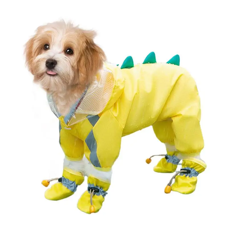 Transparent Dog Hoodie Four-legged Rain Coat Waterproof Night Reflective Strip Poncho Jacket For Dogs Cats Puppies