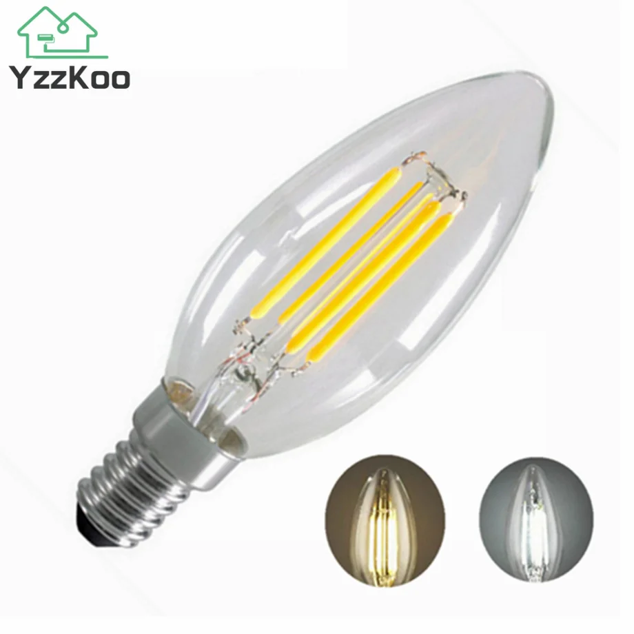 

YzzKoo E14 LED Bulb AC220V-240V 2W 4W 6W Filament Candle Light C35 Edison Bulb Retro Antique Vintage Style Cold White Warm White