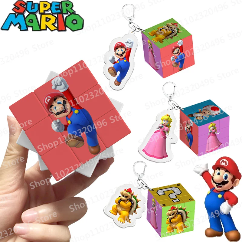 

Мини-брелок с трехуровневой игрушкой Super Mario Bros, Детский интерактивный пазл, класс, принцесса, персиковый узор, игрушка, подарки