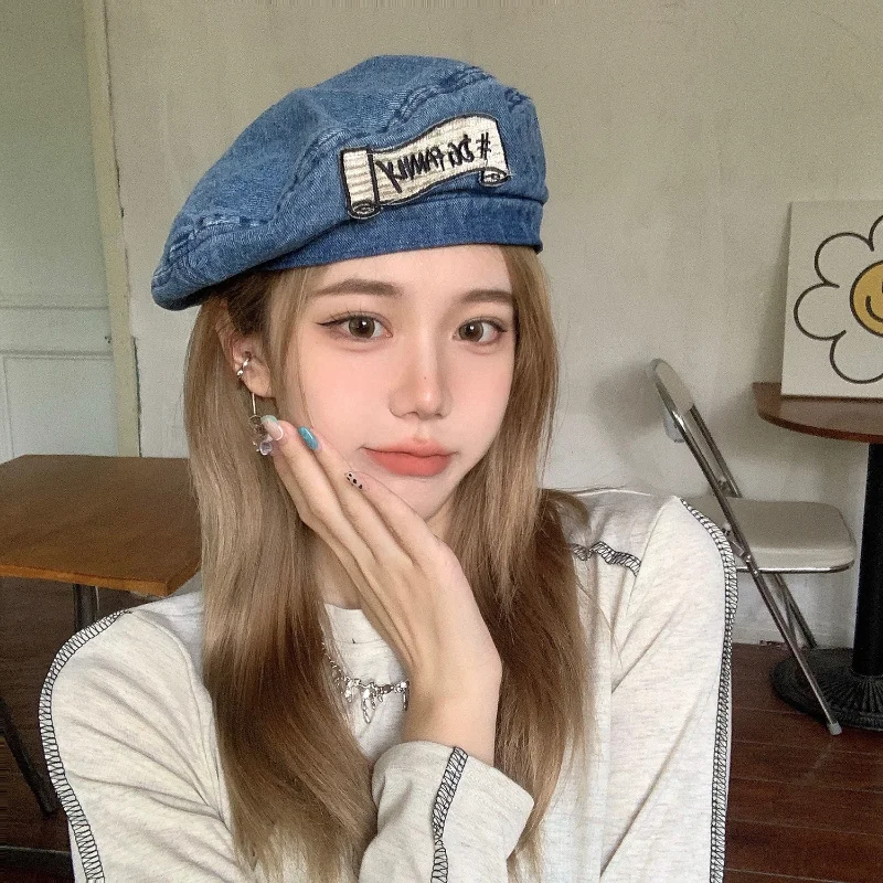 

2023 New Denim Berets for Women Spring and Autumn Design Sense Niche Ins Retro Beret Versatile Fashion Painter Caps Gorras