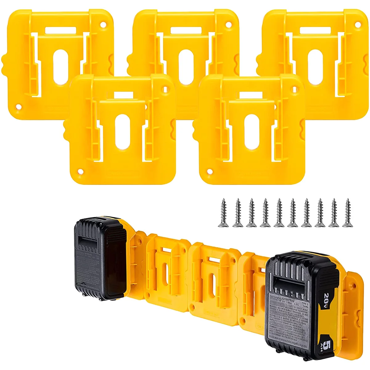 

5Pcs Battery Holder Compatible with Dewalt 20V Battery Plastic Lithium Battery Dock Holder Heavy Duty Durable Battery Mount