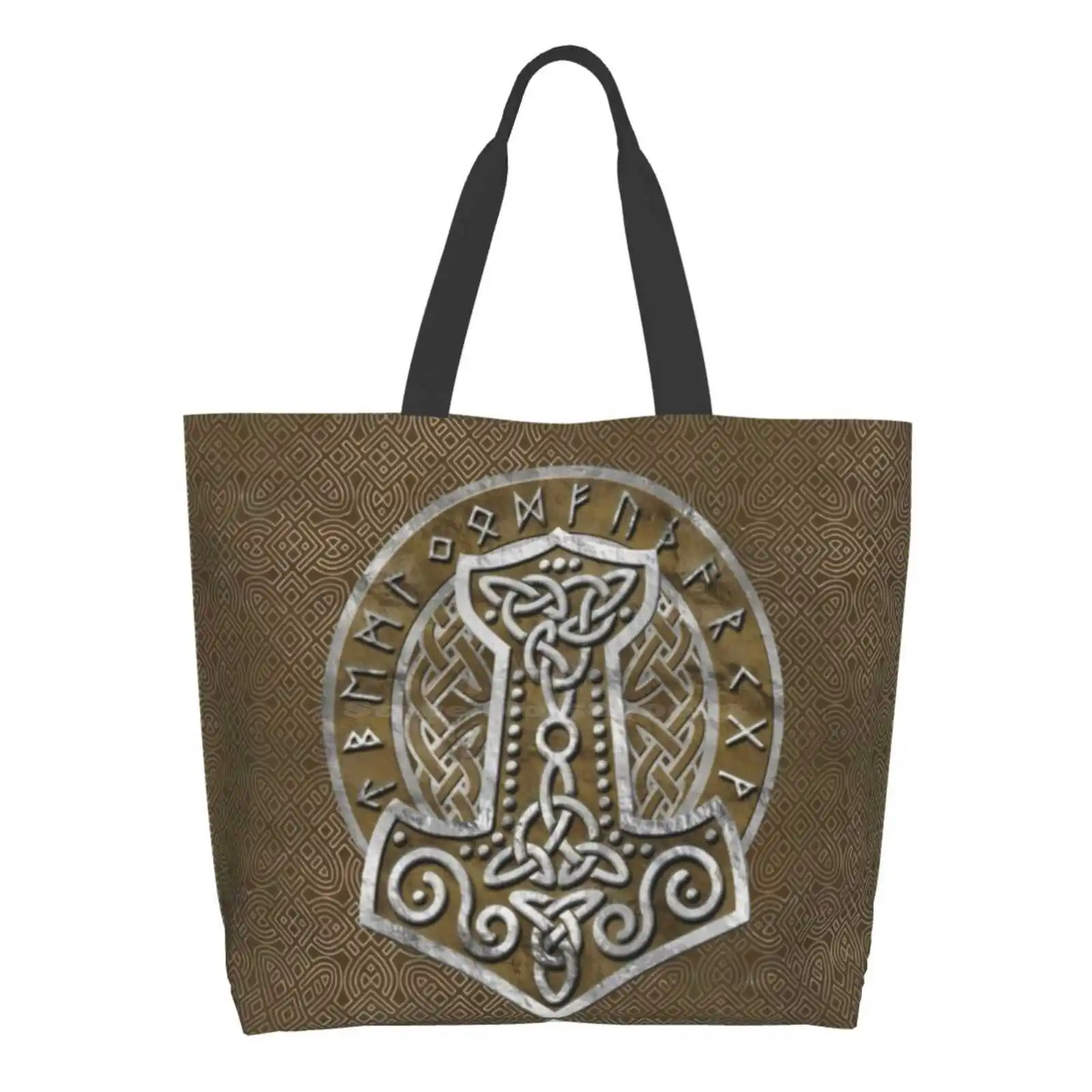 

Mjolnir The Hammer Of Thor Women Shopping Bag Girl Tote Large Size Mjolnir Hammer Hammer Of God Of Thunder Norse Mythology