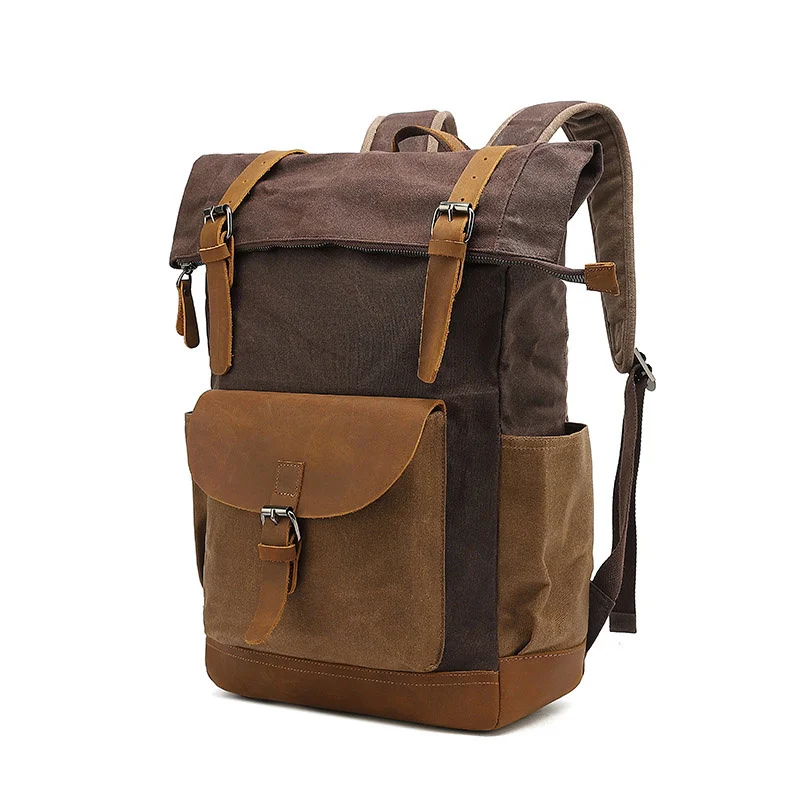 

Vintage Canvas Backpack Men's Leather Hiking Travel Rucksack School Bag