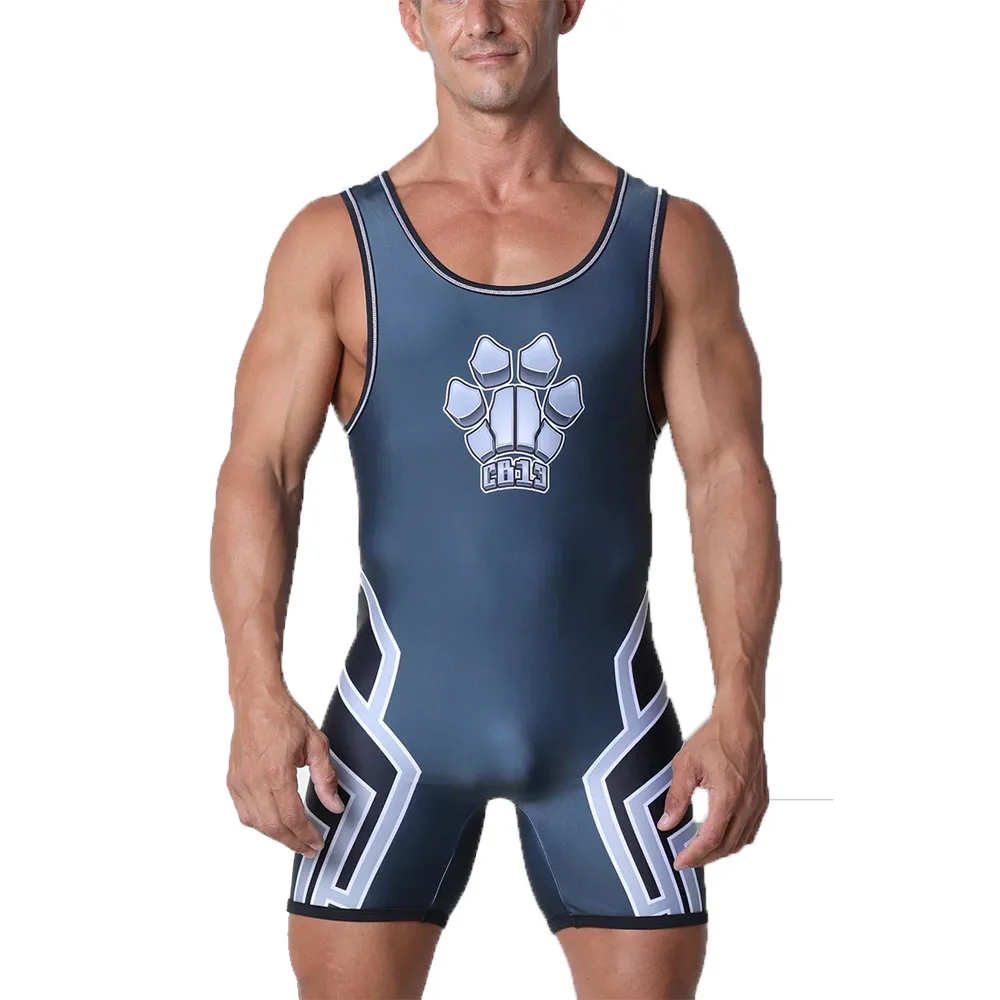 

2023 Men's Wrestling Suit Professional Training Competition Freestyle Coverall High Elastic Gym Weightlifting One Piece BodySuit