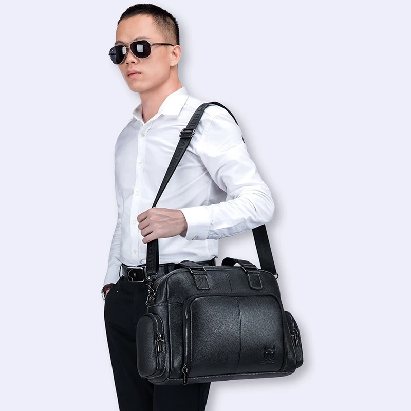 Genuine Leather Briefcase for Man Luxury Cowhide Handbags Tote Laptop Shoulder Business Messenger Crossbody Side Travel Bag
