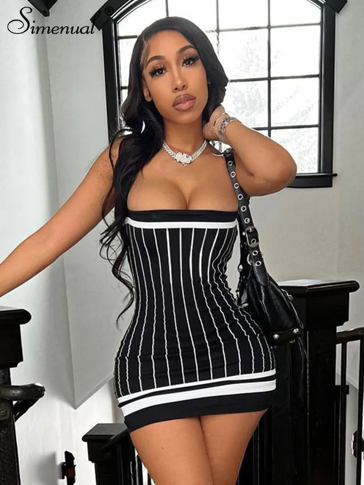 Женское облегающее платье в полоску с принтом Simenual элегантное хипстерское без
