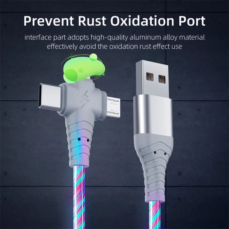 Светящийся usb-кабель 3 в 1 с подсветкой для iPhone 13, 12, 11 Pro, зарядное устройство 2 в 1 со светодиодной подсветкой, Micro USB Type-C, 8-Pin, для Huawei, Xiaomi