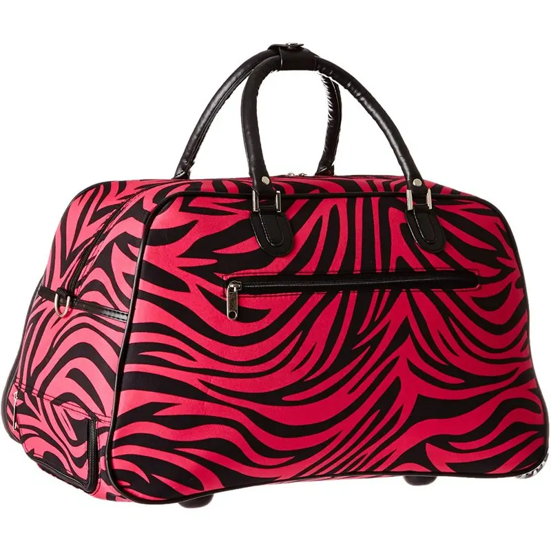 Animal Prints 21-Inch Carry-On Rolling Duffel Bag - Fuchsia Black Zebra