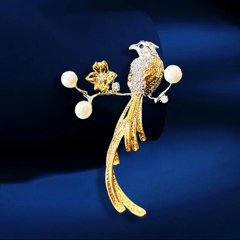 Брошь в виде птицы национальном стиле с цирконами и ветками элегантная брошь