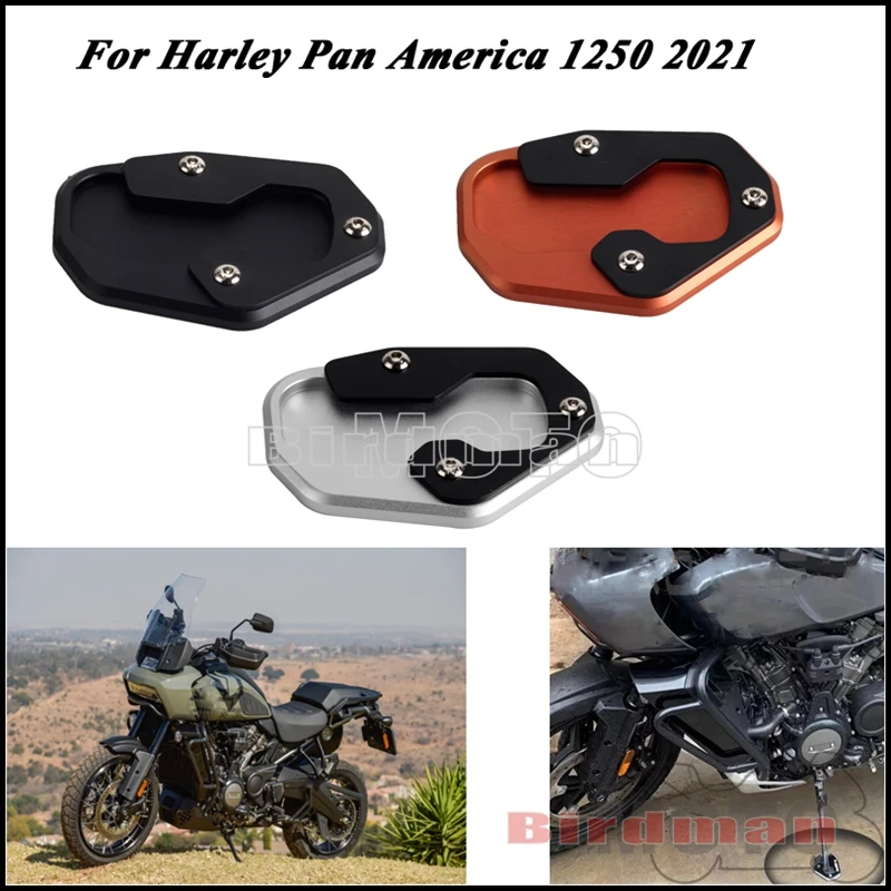 

3 Colors CNC Kickstand Extension Side Stand Enlarge Plate Motorcycle Foot Stand Pad For Harley Pan America 1250 RA1250 S 2021