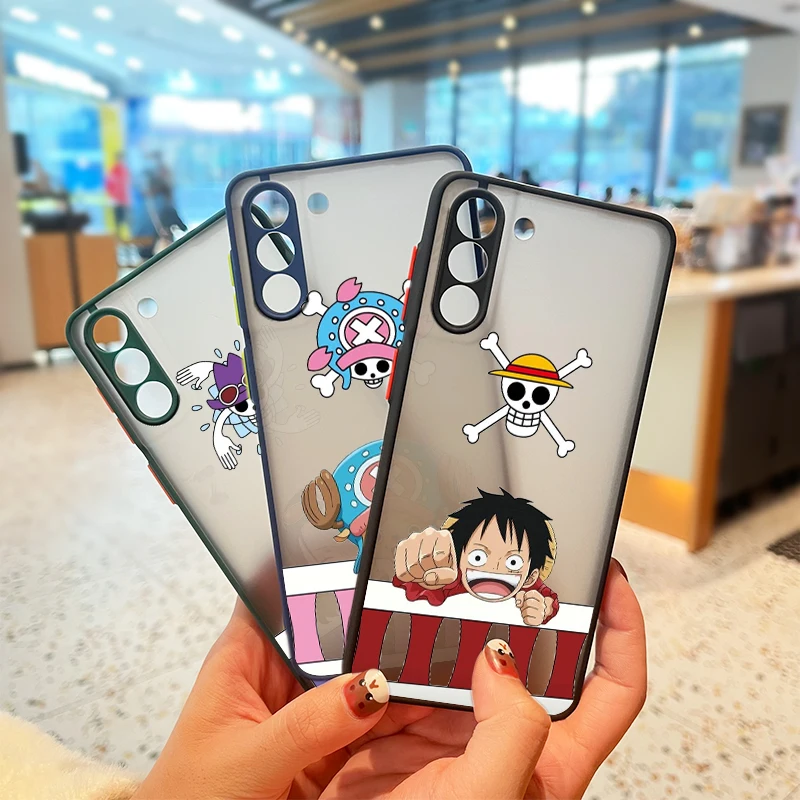 

Luffy One Piece Cute For Samsung Galaxy S22 S21 S20 FE Ultra S10 S9 S8 Plus A52 5G Frosted Translucent Soft Phone Case