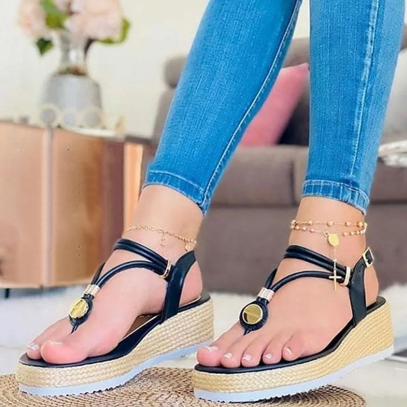

New Fashion Rhinestones Wedge Sandals Women Summer 2022 High Heels Platform Shoes Woman Thick Sole Black White Chunky Sandals