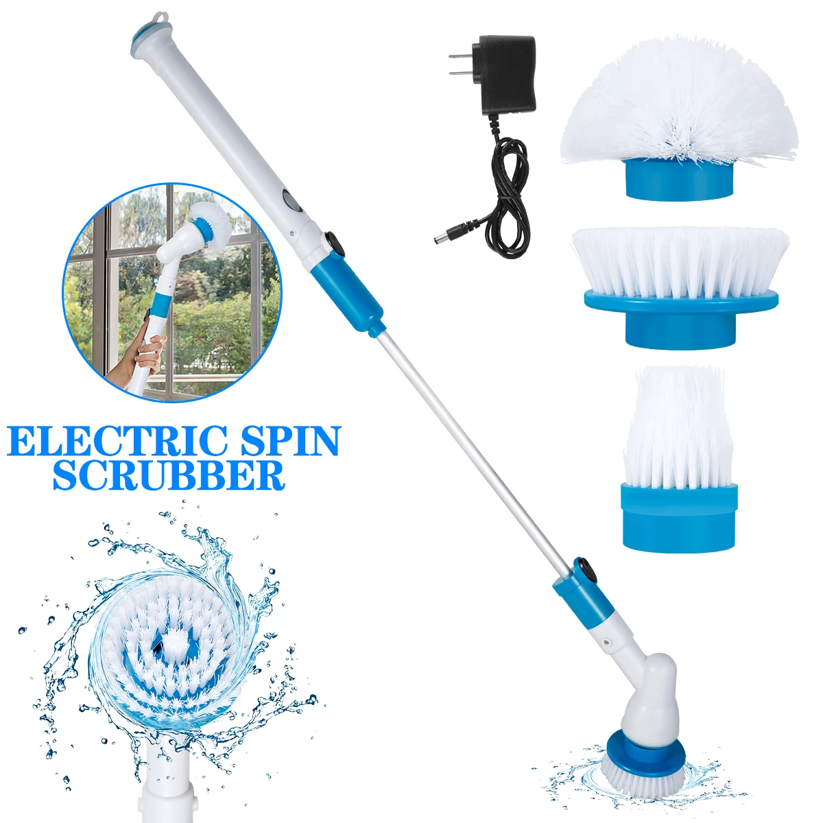 

NewElectric Spin Scrubber Cordless Bathroom Scrubber with Adjustable Extension Handle Electric Shower Scrubber with 3