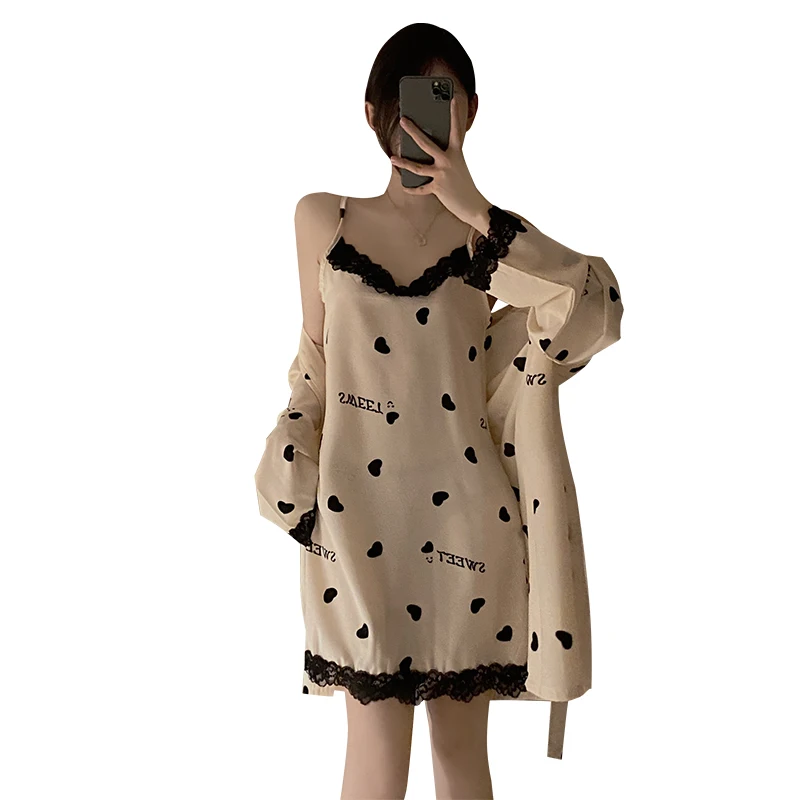 2022Four seasons four snow silk pajamas women's nightgown sexy nightgown set spring and summer days