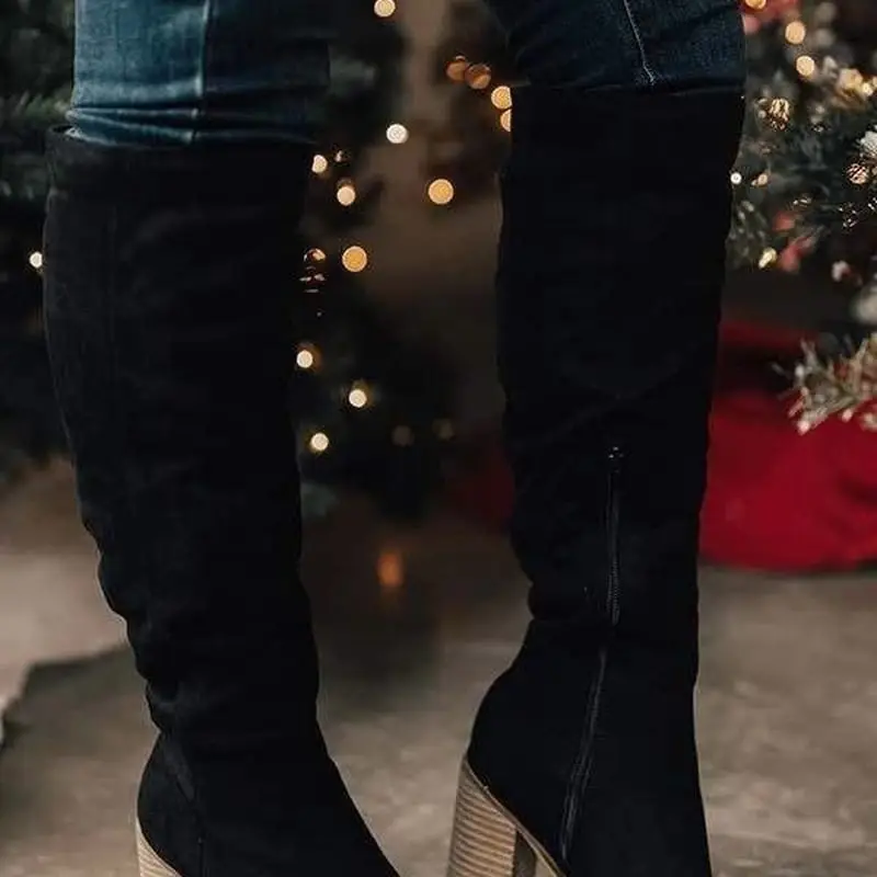 Over the knee boots women 2021 autumn and winter thick heel high heel suede boots female side zipper long boots
