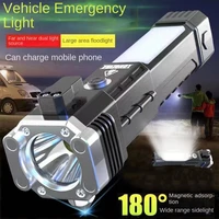 led high power torch light rechargeable flashlight 18650 usb usb charger outdoor car safety hammer flashlight
