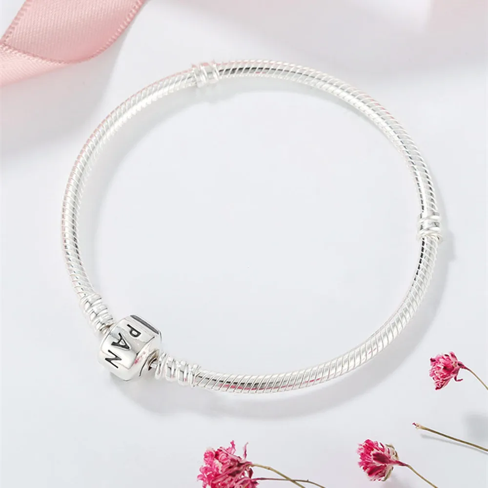 

Hot Silver Color Charms Snake Bracelet Fit Pandora DIY Safety Chain Beads Original Jewelry Fashion Woman Classic Gril Gift