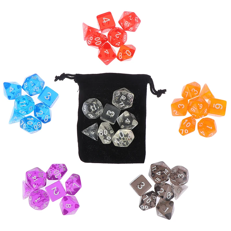 

Colour 7 piece polyhedral set cloud drop translucent teal rpg dnd with dice bag