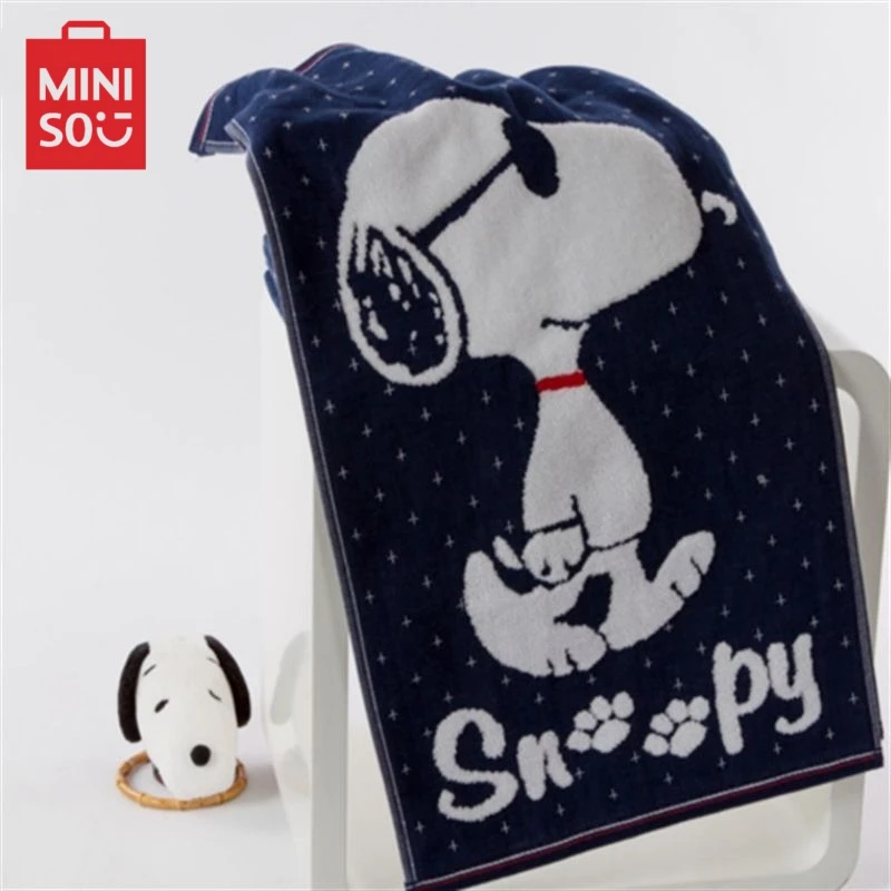 Хлопковое полотенце Miniso Snoopy синее красное 70 х34 см банное с милой собакой очень