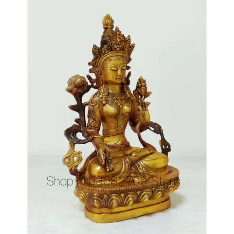 11-дюймовая позолоченная бронзовая статуя Будды Белая Статуя Тари Античный храм