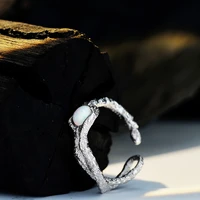 amaiyllis s925 sterling silver minimalist opal stone index finger ring fashion open burn wrinkle ring jewelry