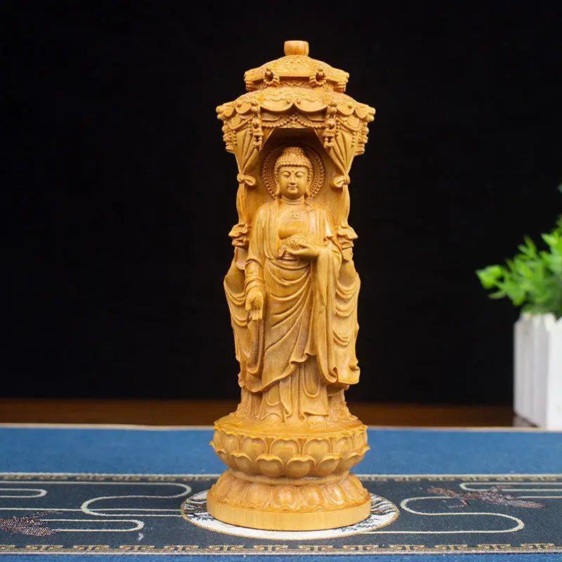 Украшения с резьбой по дереву западные три святых статуи Будды фэн-шуй Амитабха