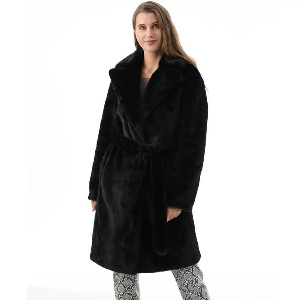 Women Thicken Real Mink Fur Cardigan Windbreaker  Fashion Long Coats With Belted Thermal Teddy Suede Fur Jackets For Women