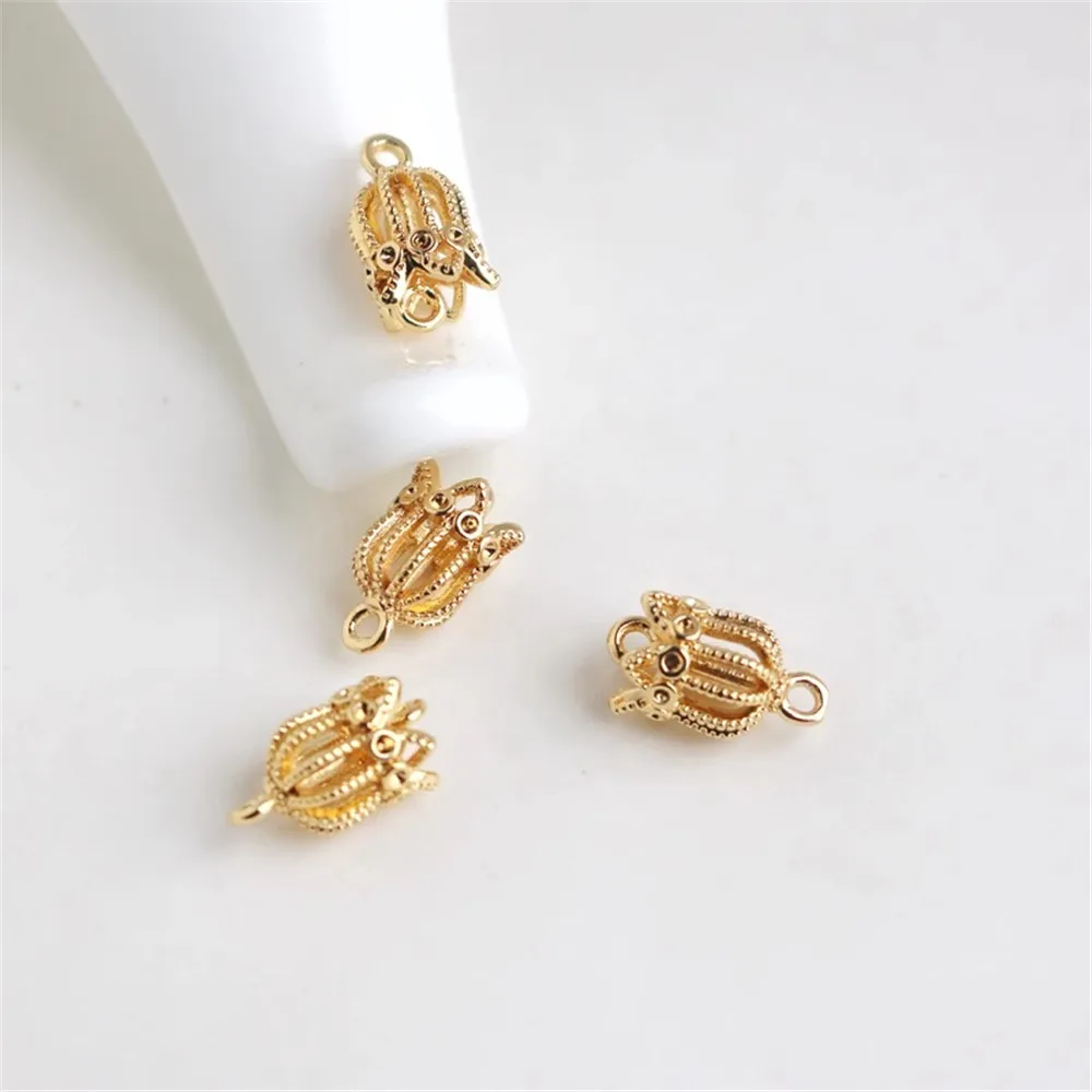 Маленькая подвеска в виде птичьей клетки с золотым узором 14 к шляпа бахромой