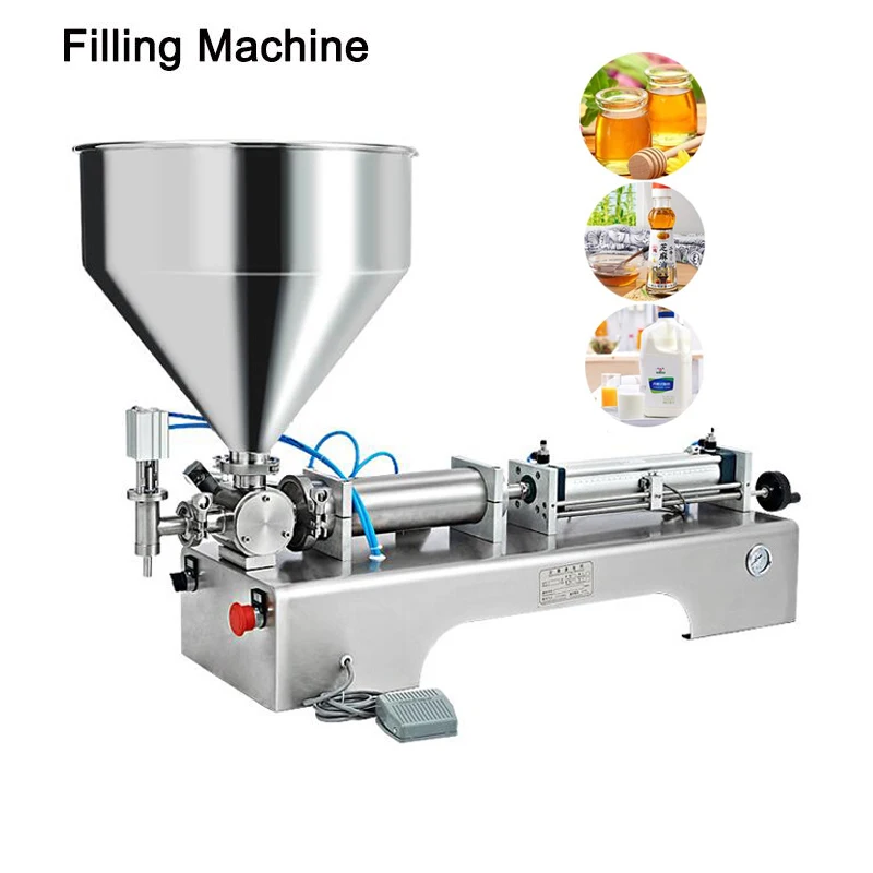 

Paste Filling Machine With Heating Mixing Hopper Chocolate Honey Cream Hot Juice Sauce Jam Jar Filler Pneumatic Piston Filler