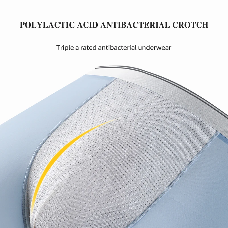 Nanjiren Ice Silk Men Underwear 3A Antibacterial Boxer Solid Color Traceless Underpants Soft and High Elastic 4pcs Male panties