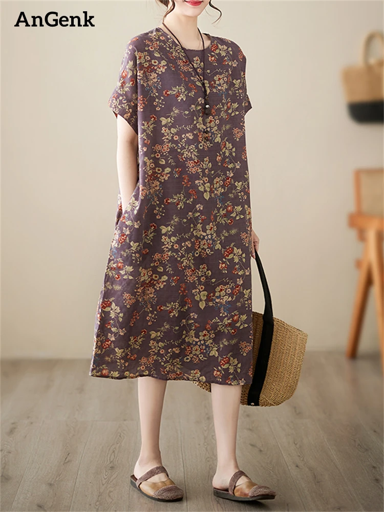 Женское винтажное платье-миди из тонкого хлопка, свободное Повседневное платье с принтом для отдыха и путешествий, элегантная одежда в пляжном стиле, лето 2023