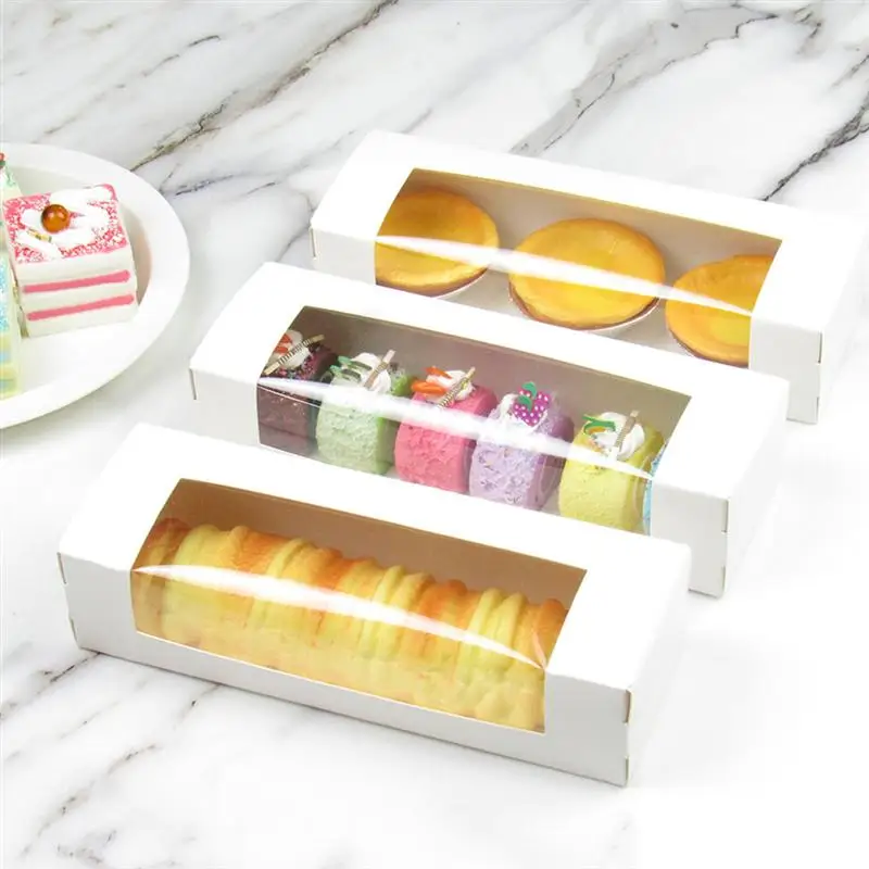 

10pcs Transparent Cake Box Portable Cupcake Swiss Clear Container Holder Plastic PET Packing Roll Long Gift Box
