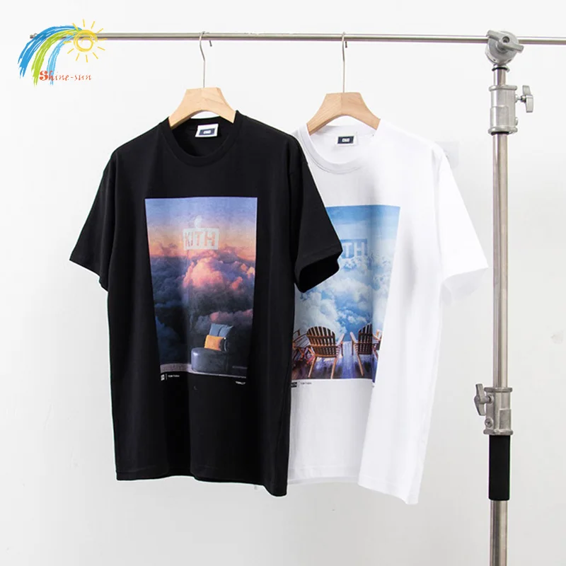 

Повседневная футболка для мужчин и женщин, свободная черная, белая или абрикосовая Футболка с принтом заката, облаков, морского Кайта, 100% хлопок